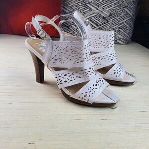 ME TOO | Sophia | White | Perforated Heeled Sandals | Size 8.5